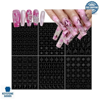 6 Pcs Airbrush Nail Stencil Set with Flower & Pattern Designs