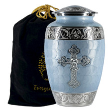 Large Sky BlueCross Cremation Urn: Large Memorial Urn for Ashes 200 Lbs 