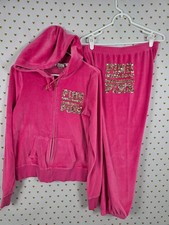 Victoria's Secret PINK Velour Bling Sequin Hoodie Jogger Set Pink S M Y2K