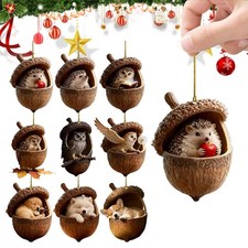 Forest Animal Acorn Ornament Cozy Forest Christmas Ornament ,2D Flat Hang-Decor