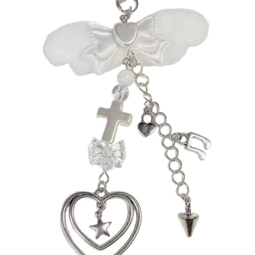 Acrylic Angel Wing Pendant Pink Phone Lanyard Cute Bowknot Phone Chain Keyring - Photo 5 sur 11