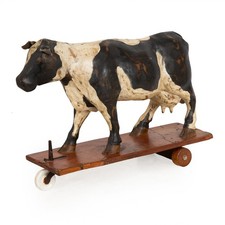 American Folk Art Whimsical Carved Painted Holstein Cow, 20th Century