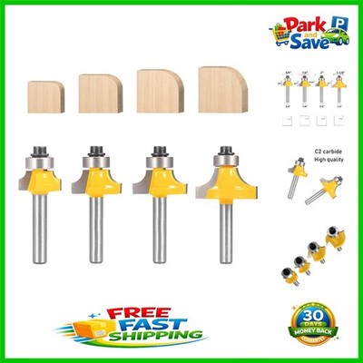 4-Piece Roundover Router Bit Set - 1/4 Inch Shank, Perfect for Smooth Edges