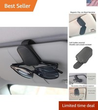 Compact Magnetic Sunglasses Clip for Car Visor - Classy Black Leather Design