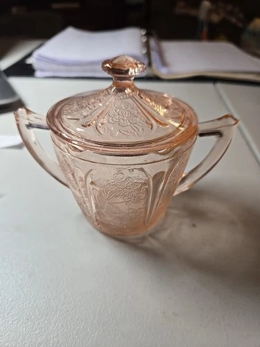 Pink Depression Glass Jeannette Cherry Blossom Sugar Bowl With Lid