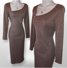 A New Day Bodycon Dress, Size S, Brown, Midi, Knit Ribbed Stretch