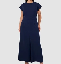 MSK Womens' Blue Flutter-Sleeve Open Tie Back Wide-Leg Jumpsuit Plus Size 18W