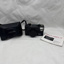 Minolta Hi-matic AF Black P&S Film Camera With Manual Leather Bag Case & Strap