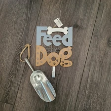 Metal Pet Food Scoop with Hanger Feed The Dog Reminder Plaque