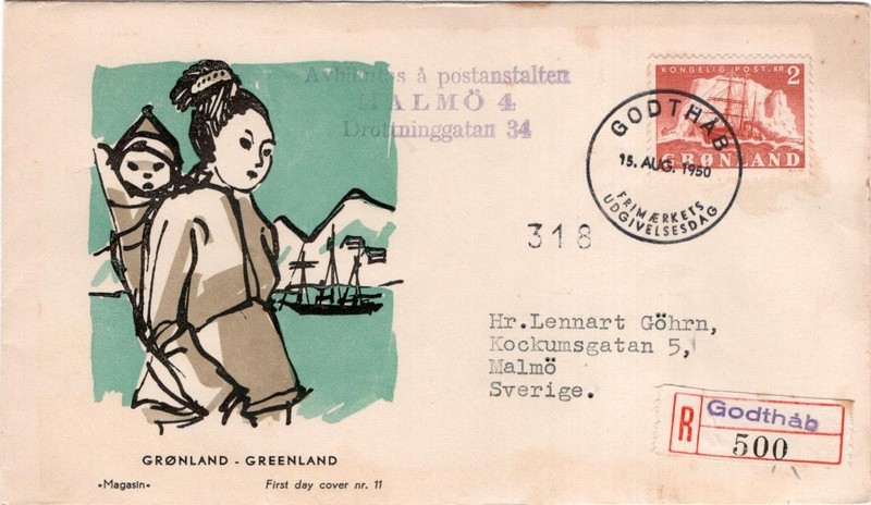 First day cover, Greenland, Scott #37, polar ship Gustav Holm, 1950