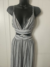 Boohoo Breezy Day Trasparent Green and Black  Striped Maxi Dress Size M 