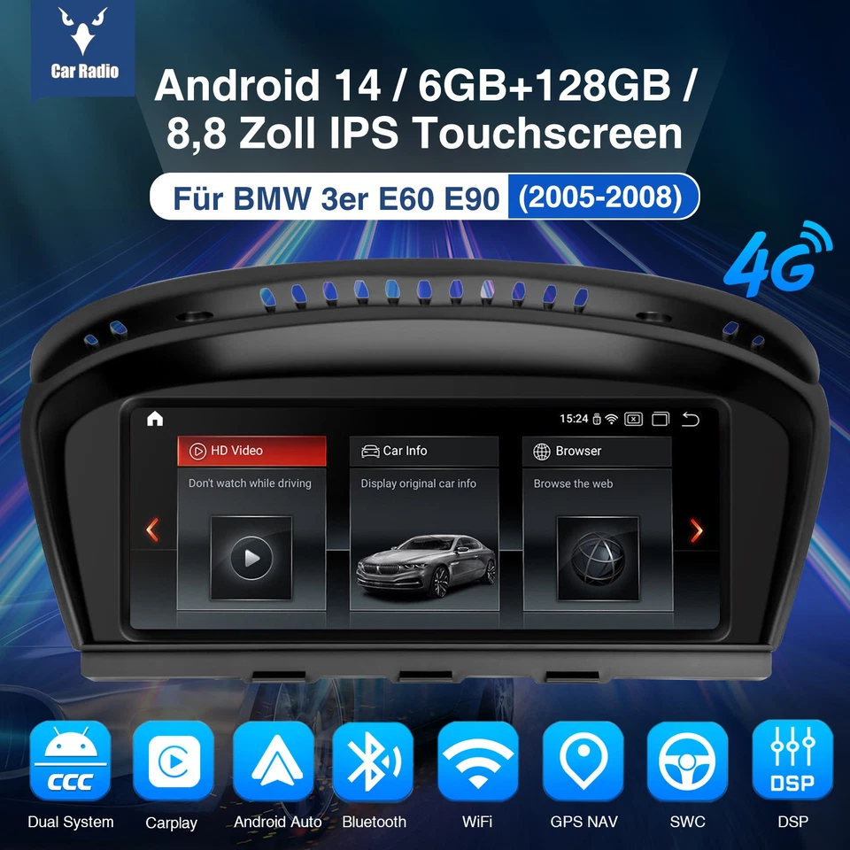 6+128G CarPlay für BMW E60 E61 E90 E91 CCC GPS Navi Android13 8Core 4G Autoradio - Bild 2 von 4