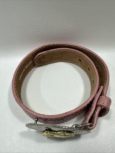 Nocona Girls Pink Tooled Leather Belt Size 18 Two-Tone Horseshoe Buckle WESTERN - Picture 2 of 8