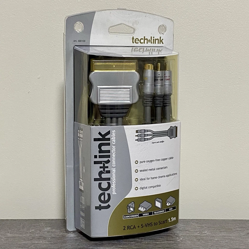 Techlink 2 RCA + S-VHS To Scart 1.5M Meter Cable Video TV DVD Brand New & Sealed - Image 4 of 4