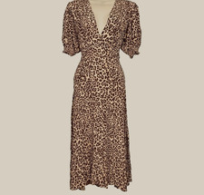 Anthropologie Faithfull The Brand Midi Dress Animal Print Leopard M NWT MSRP$199