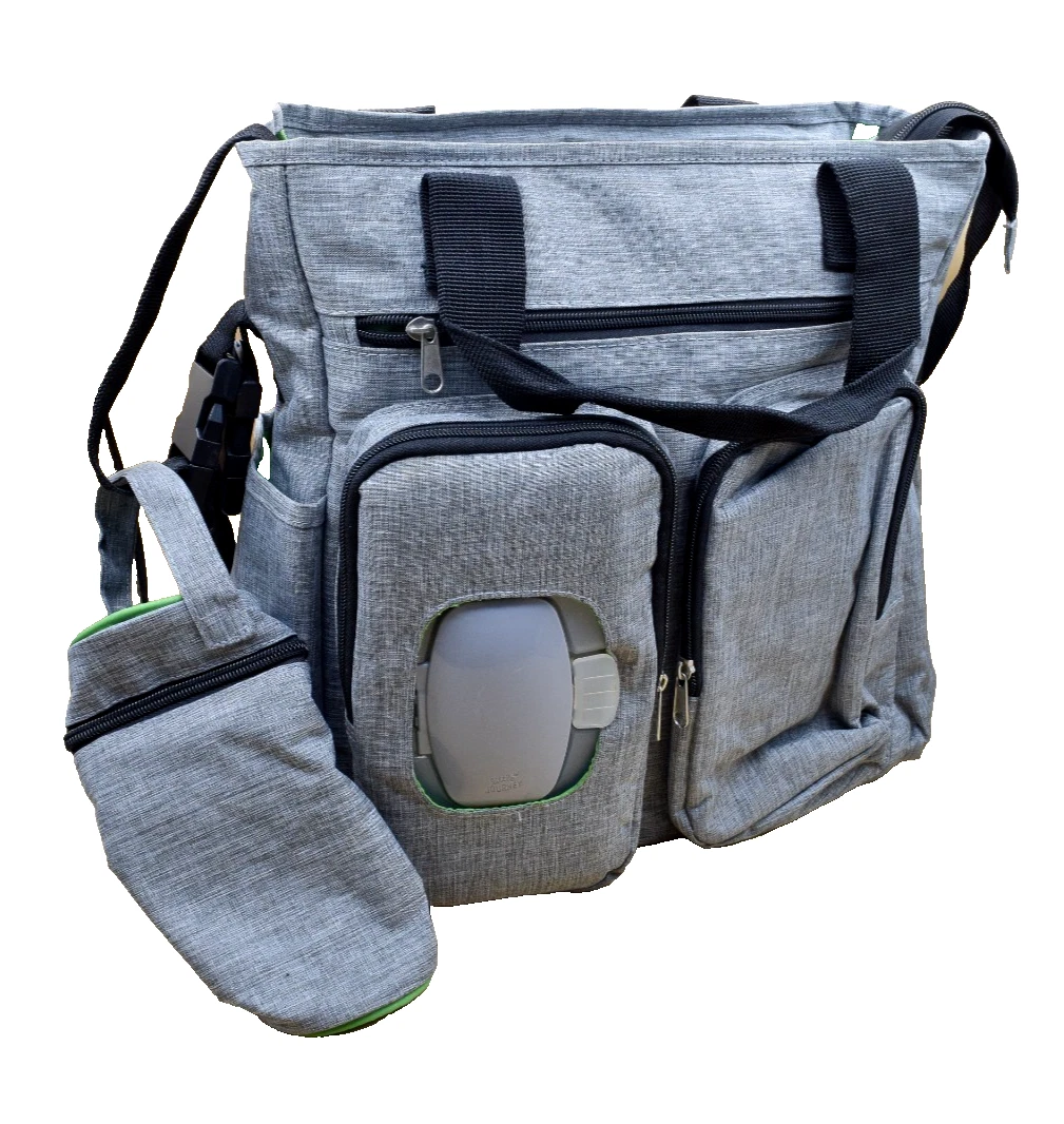 Little Journey Gray Changing Pad Wipes Container Zip Shoulder Strap Diaper Bag