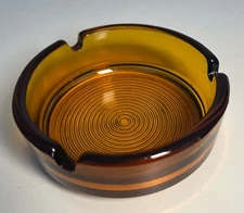 Vtg Ashtray Table Top Glass Harvest Gold Ribbed Round Retro MCM 60s 70s Old