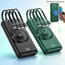 90000mAh Wireless Power Bank 4 Cables 2 USB Fast Charging Portable Phone Charger
