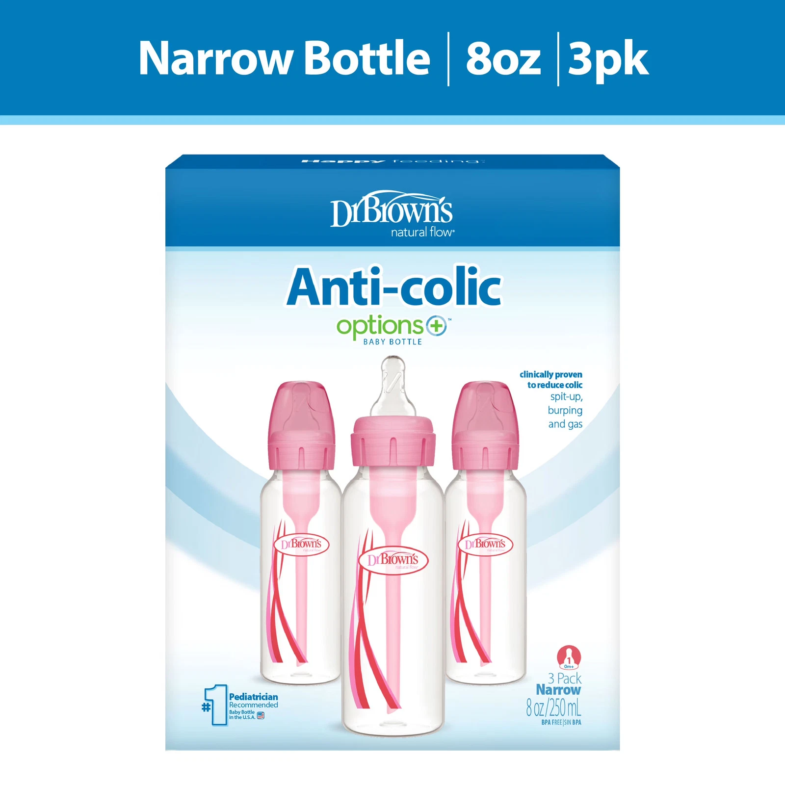 Anti Colic Narrow Baby Bottle Pink
