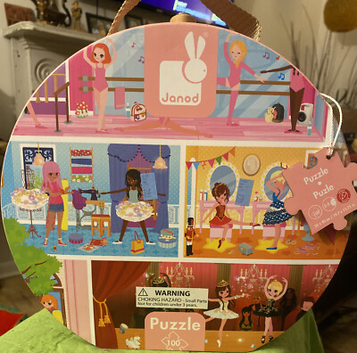NWT Janod 100 Pc Dance Academy Ballerina Floor Puzzle Toy   Mini Suitcase Styl..