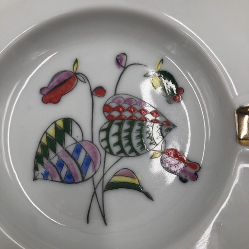Vintage Polish Painted Ceramic Ashtray From Poland 14k Gold Trim Hearts &Flowers - Picture 5 of 6