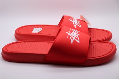 NIKE BENASSI X STUSSY SLIDERS SLIDES - HABANERO RED CW2787