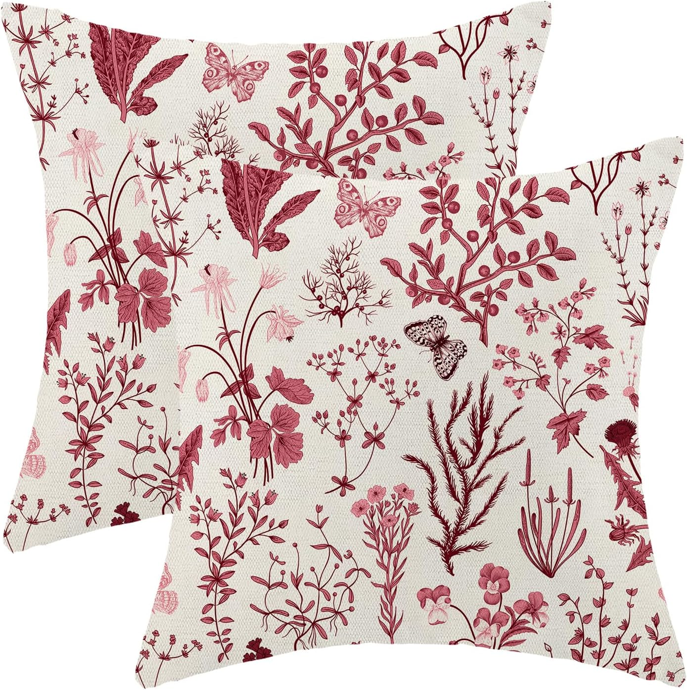 18x18 Burgundy Wildflower Farmhouse Christmas Pillow Covers, Set of 2-image