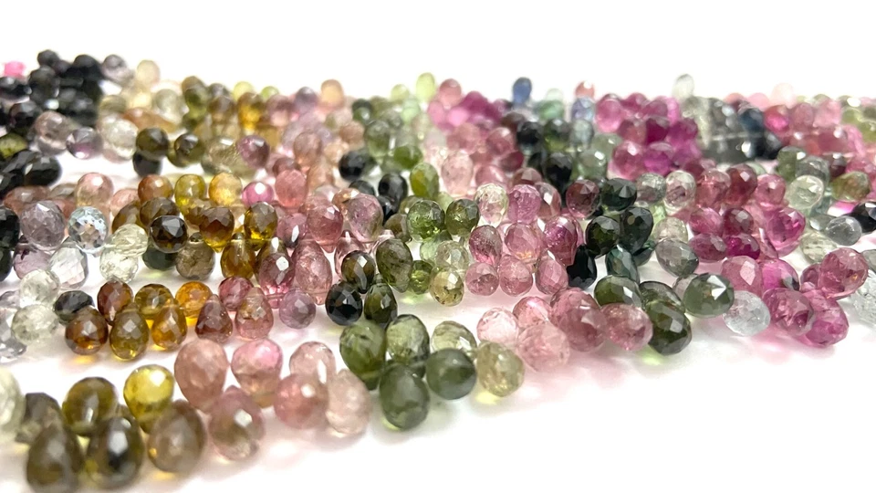 Natural Multi Tourmaline Faceted Drops Shape Beads Tourmaline Briolette Jewelry - Image 4 of 4