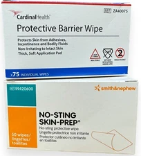 75 SMITH & NEPHEW + 75 Cardinal Health NO-STING SKIN & PROTECTIVE BARRIER WIPES