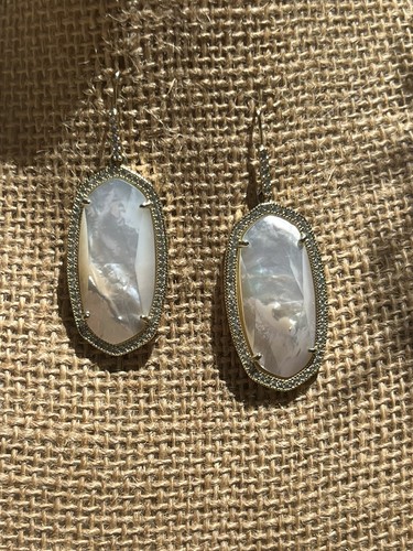 Kendra Scott Pave Luxe Elle White Mother Of Pearl Crystal Gold Earrings RARE - Picture 9 of 17