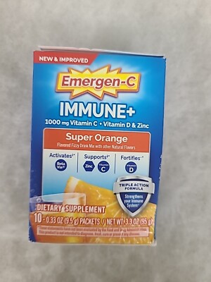 Emergen-C Immune+ Vitamin C 1000 mg Packets - Super Orange 10 Packs Exp 12/25