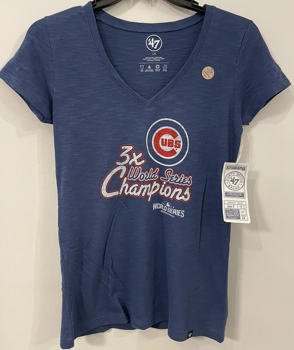 Chicago Cubs 47 Brand Womens World Series V Neck T Shirt NWT LARGE