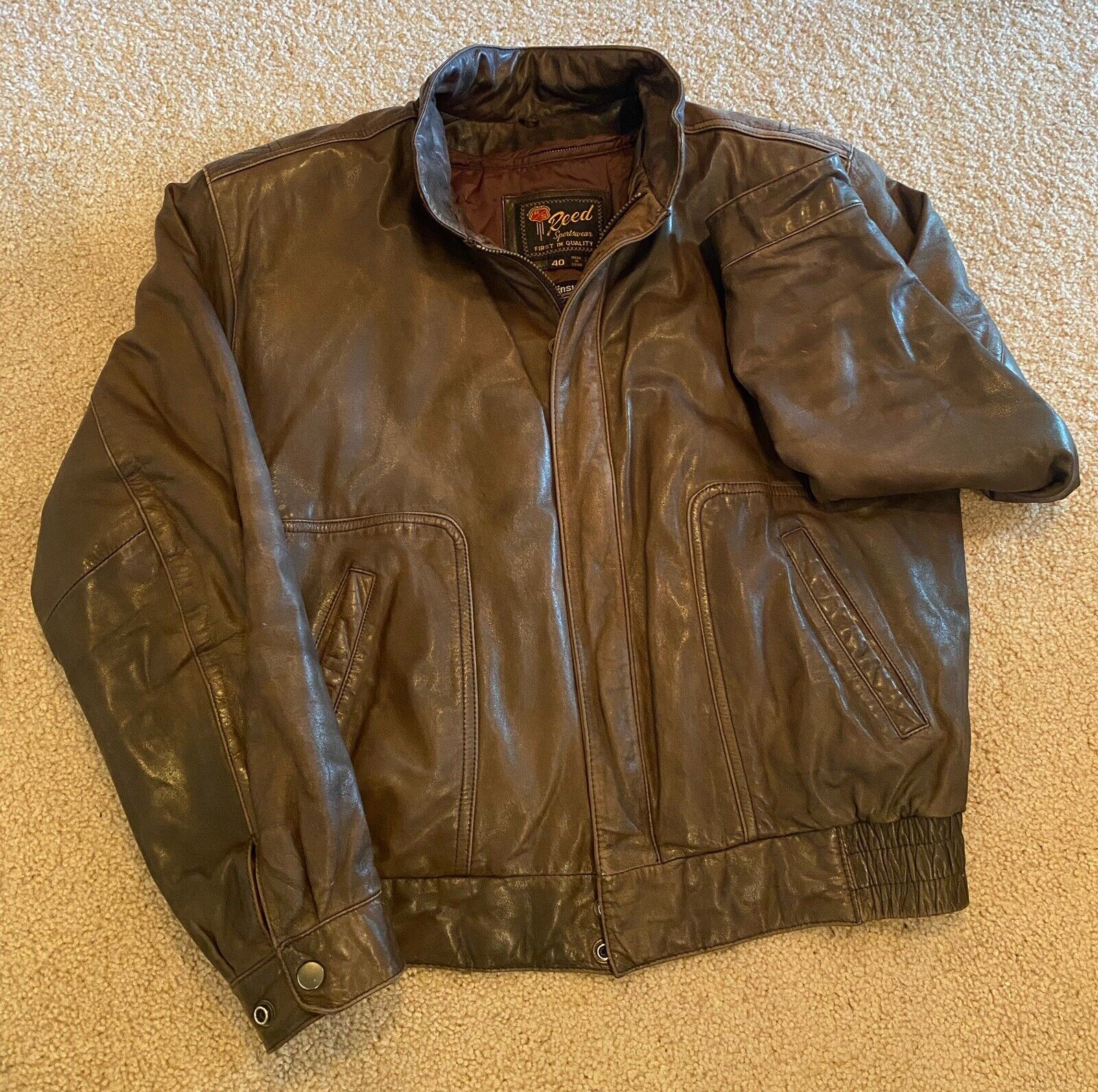 VINTAGE 1970s Reed Sportswear Mens Brown Retro Leather Lined