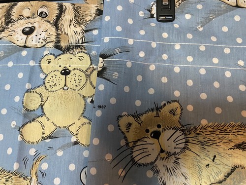 Vintage Sue Hall Curtains 1987 kids Puppy Dog Cat Teddy Pair of Panels Woof - Picture 9 of 12