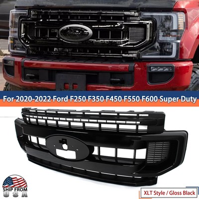 Fits 2020-2022 Ford F250 F350 F450 F600 Super Duty XLT Gloss Black Front Grille