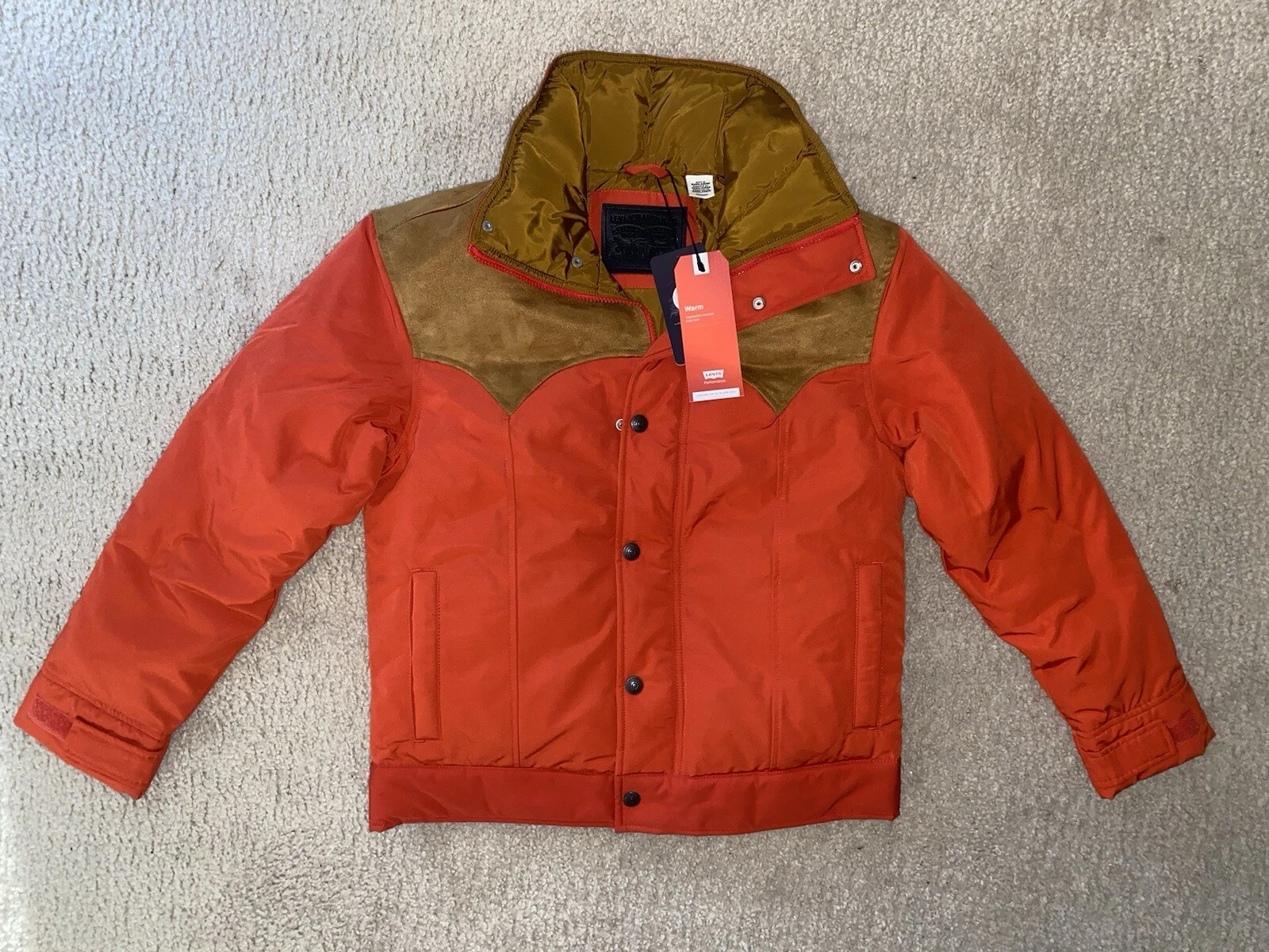LEVI’S Webster Western Puffer Jacket Valiant Poppy Orange Men’s Size XS