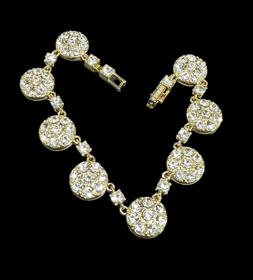 设计师 AKKAD 铺水钻手链圆形链式金色签名  — 第 4/4 张图片