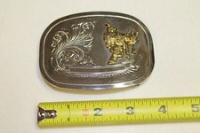 Vintage Saddle Belt Buckle - Silver Gold Tone Metal Buckle