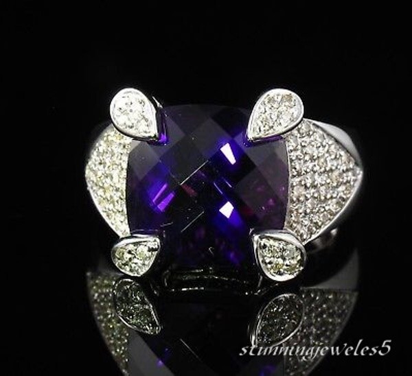 4CT Cushion Cut Amethyst Vintage Engagement Ring in 14K White Gold FN
