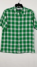 MEN'S CREMIEUX CASUAL PLAID SHIRT Size L Short sleeve 100% cotton green/white