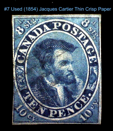 *RARE* CANADA #7 USED, JACQUES CARTIER 10P, LIGHT CANCEL, THIN CRISP PAPER - Picture 1 of 9