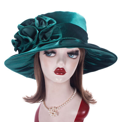 Ladies elegant wool with velvet church hat. Kentucky derby hat. Wide Brim Summer Church Hat Elegant Feather Flower Striped  main image 4