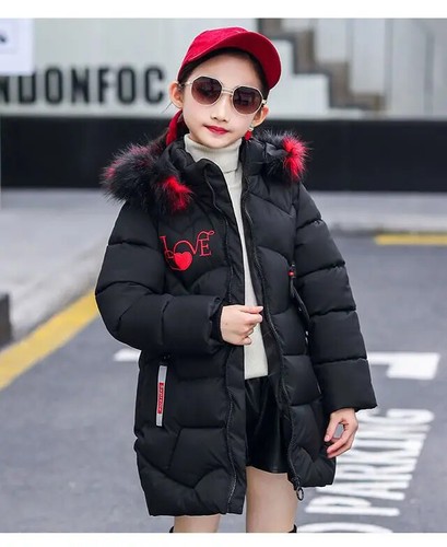 Thick Keep Warm Winter Girls Jacket Hooded Knitting Sleeve Plush Outerwear Kids - Picture 32 of 35