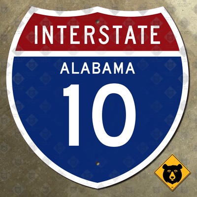 Alabama interstate 10 Mobile Foley 1957 highway route marker road sign 24x24