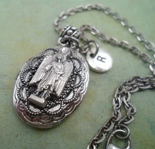 Beautiful Archangel Raphael Filigree Locket Necklace with Crystal and Letter Cha