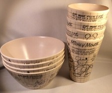 Disney Mickey Minnie Mouse SET 4 Each Bowls And Cups Sketch Melamine