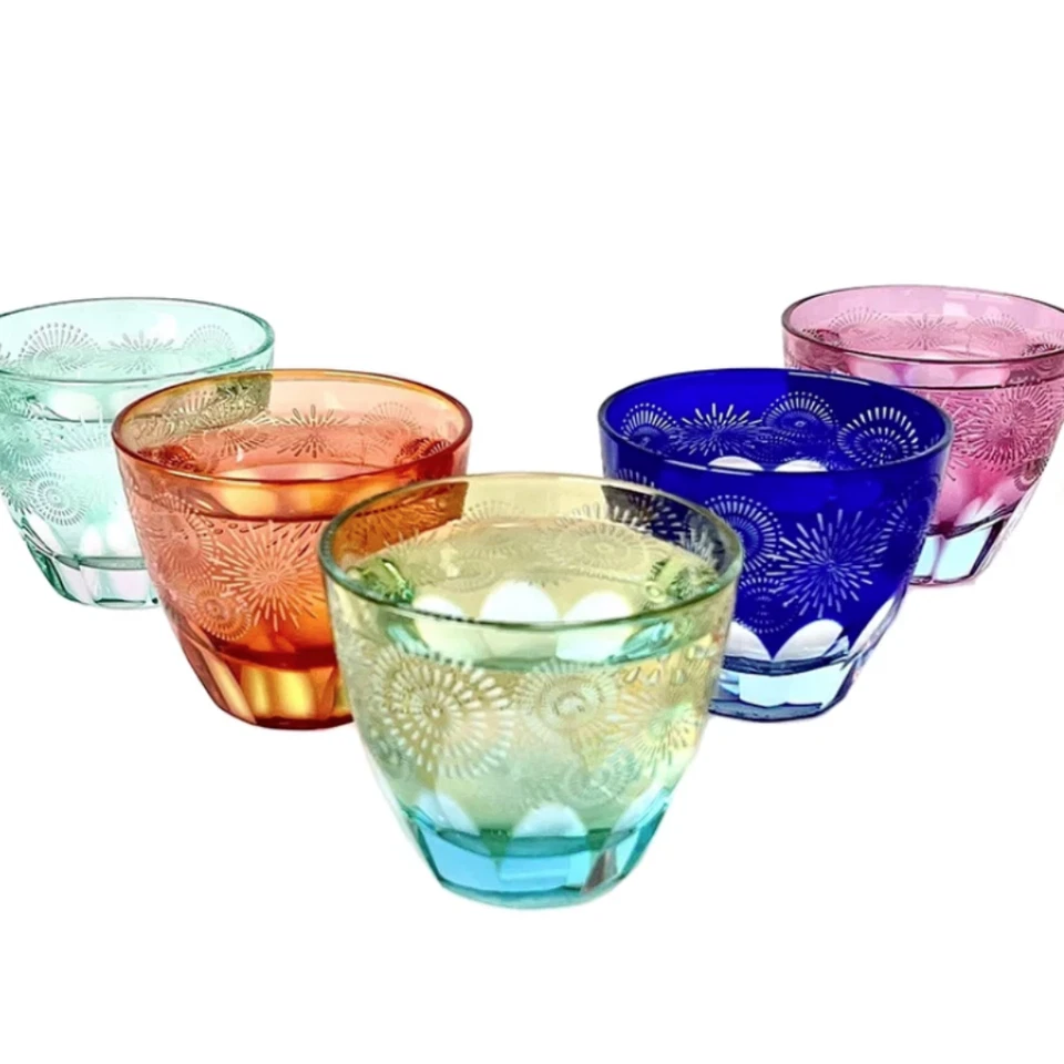 Fireworks Illuminated Edo Kiriko Glass Set-Whiskey & Cocktail Glasses, 5-Color - Image 3 of 4