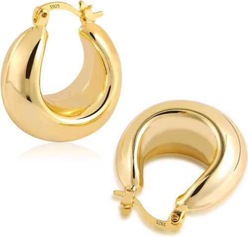 Orecchini Donna Cerchio Argento 925 Ago 14K Oro Placcato Regalo Moglie Fidanzata - Foto 8 di 14