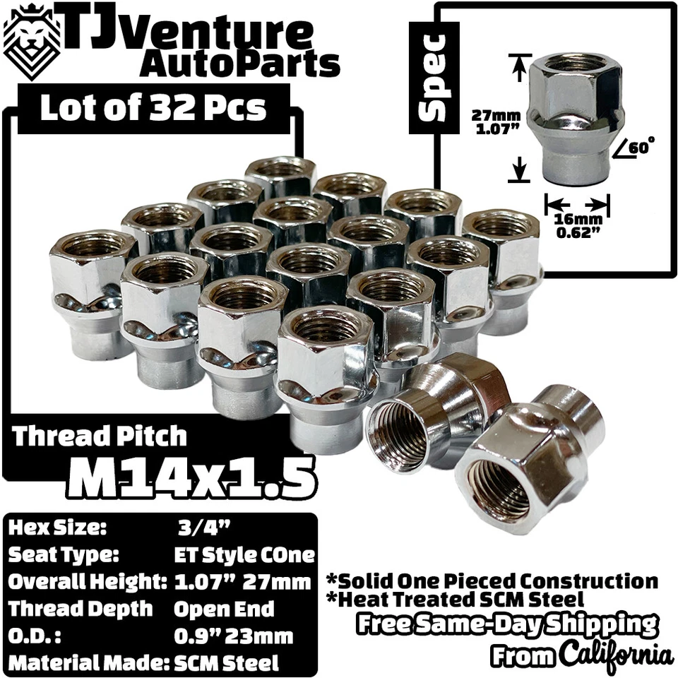 Tuerca hexagonal 32 piezas cromada M14x1,5 extremo abierto ET 3/4" ajuste GMC Sierra Yukon 2500/3500 Foto 2 de 4