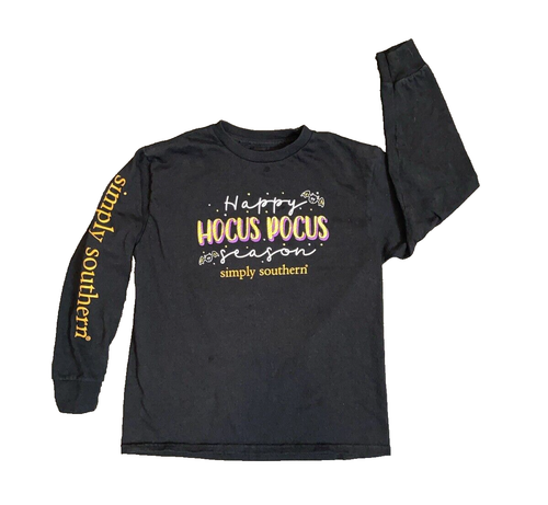 Simply Southern Hocus Pocus Halloween T-Shirt Youth, YS Black Witch Long Sleeve - Picture 2 of 12